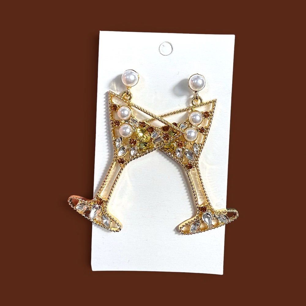Gold and Silver Champagne Glass Earrings